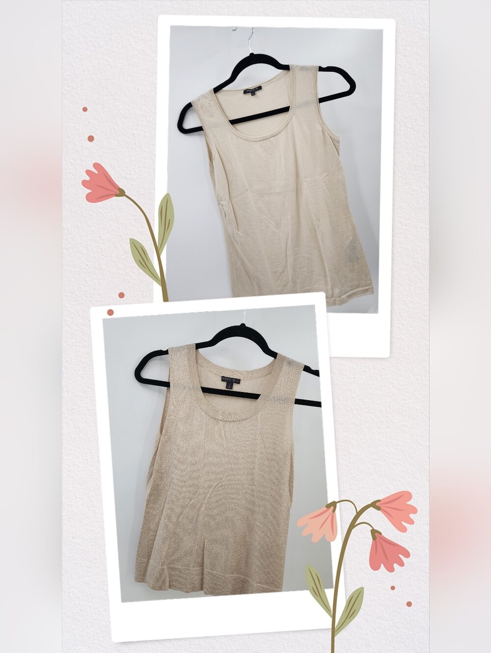 2 Lafayette 148 Beige Tank Tops, Cashmere/ Silk & Viscose/polyamide/polyester...